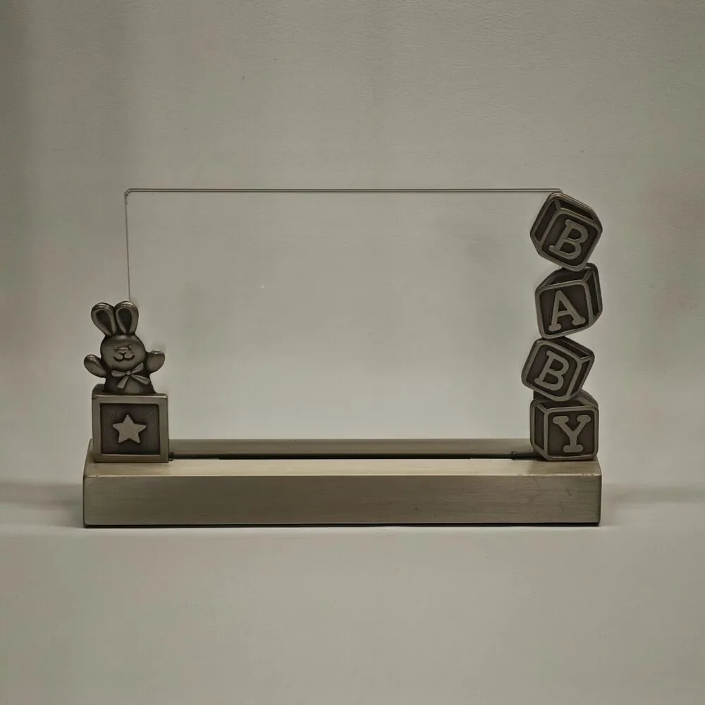 Green Tree Gallery 4x6 Baby Bunny ABC Blocks Glass Photo Frame Brushed Metal